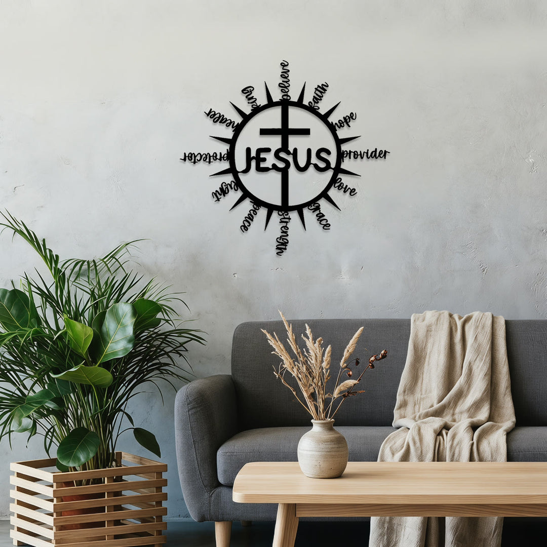 Christianartworkshop Sunburst Frame JESUS Blessing Words Cross Metal Wall Decor: Graceful Token of Multi-Faceted Heavenly Mercy - image 7