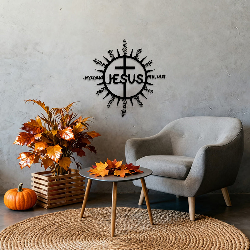 Christianartworkshop Sunburst Frame JESUS Blessing Words Cross Metal Wall Decor: Graceful Token of Multi-Faceted Heavenly Mercy - image 1