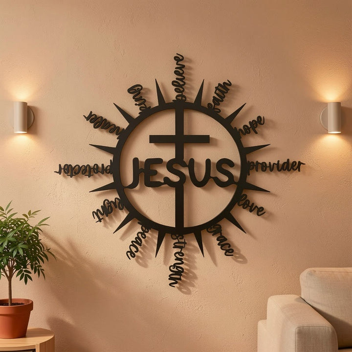 Christianartworkshop Sunburst Frame JESUS Blessing Words Cross Metal Wall Decor: Graceful Token of Multi-Faceted Heavenly Mercy - image 8