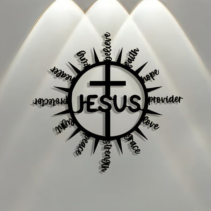 Christianartworkshop Sunburst Frame JESUS Blessing Words Cross Metal Wall Decor: Graceful Token of Multi-Faceted Heavenly Mercy - image 6