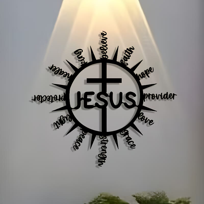 Christianartworkshop Sunburst Frame JESUS Blessing Words Cross Metal Wall Decor: Graceful Token of Multi-Faceted Heavenly Mercy - image 5