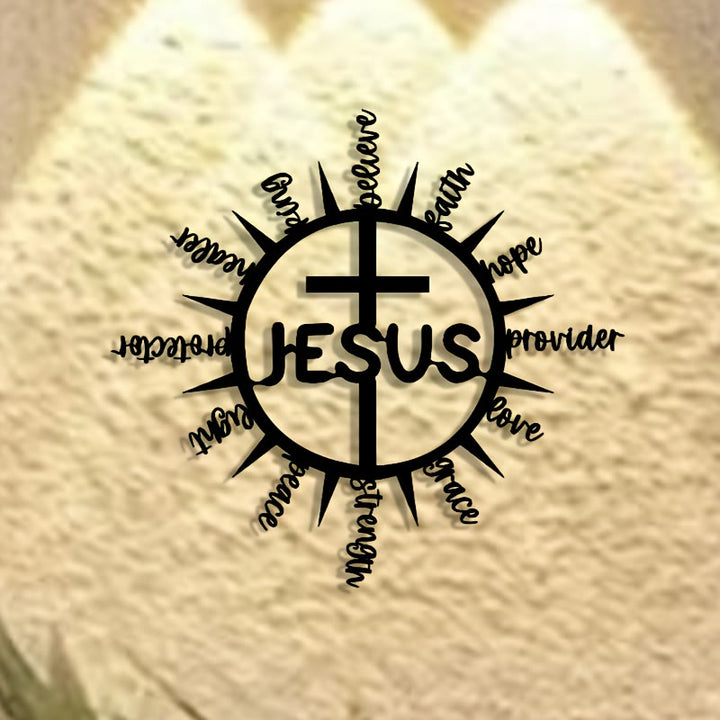 Christianartworkshop Sunburst Frame JESUS Blessing Words Cross Metal Wall Decor: Graceful Token of Multi-Faceted Heavenly Mercy - image 2