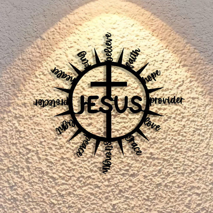 Christianartworkshop Sunburst Frame JESUS Blessing Words Cross Metal Wall Decor: Graceful Token of Multi-Faceted Heavenly Mercy - image 9