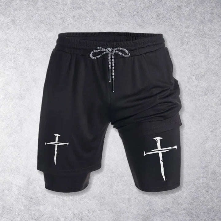 Christianartworkshop Nail Cross Minimal Sketch Double Layer Drawstring Athletic Faith  Shorts - image 10