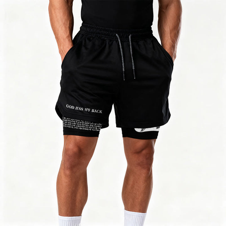 Christianartworkshop God Has My Back Crown Of Thorns Jesus Sketch Dual Print Drawstring Layered Faith Shorts - image 15