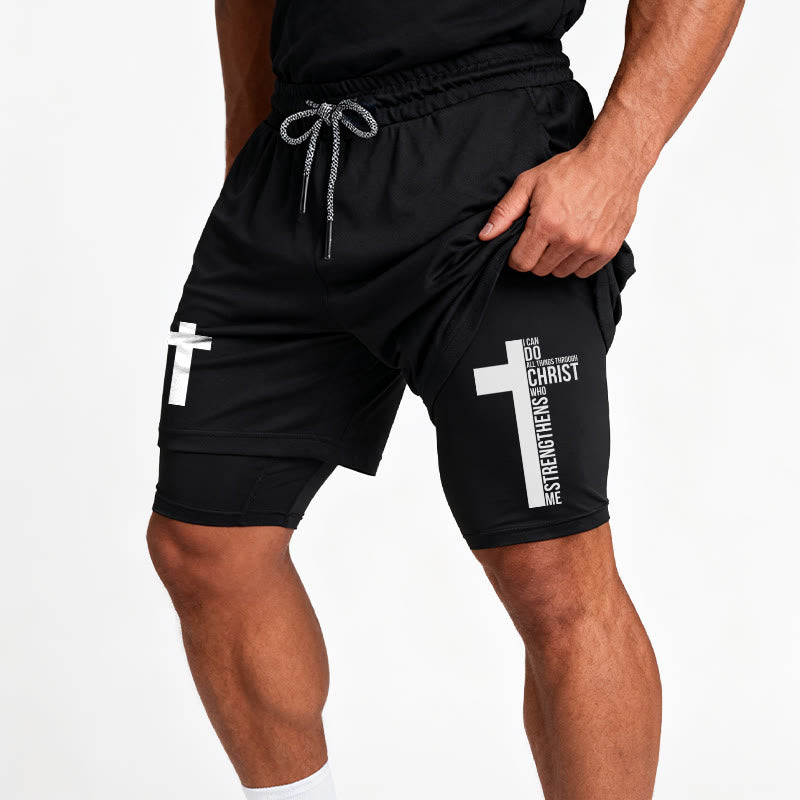 Christianartworkshop Philippians 4:13 Cross Vertical Scripture  Drawstring Faith Shorts - image 16