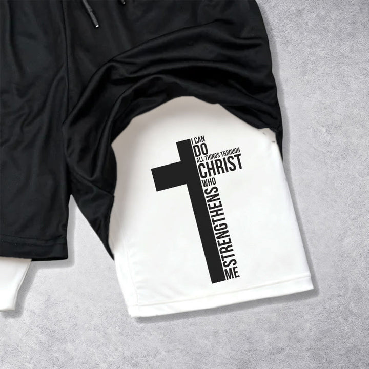 Christianartworkshop Philippians 4:13 Cross Vertical Scripture  Drawstring Faith Shorts - image 3