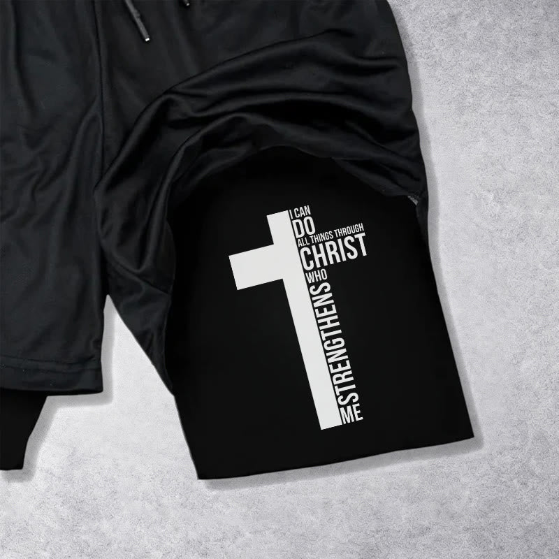 Christianartworkshop Philippians 4:13 Cross Vertical Scripture  Drawstring Faith Shorts - image 12