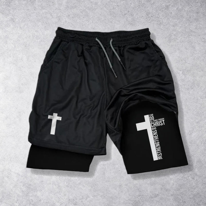 Christianartworkshop Philippians 4:13 Cross Vertical Scripture  Drawstring Faith Shorts - Black - 3XL - image 9