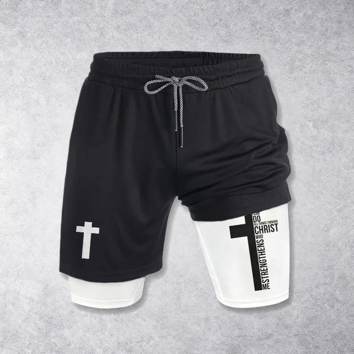 Christianartworkshop Philippians 4:13 Cross Vertical Scripture  Drawstring Faith Shorts - image 1