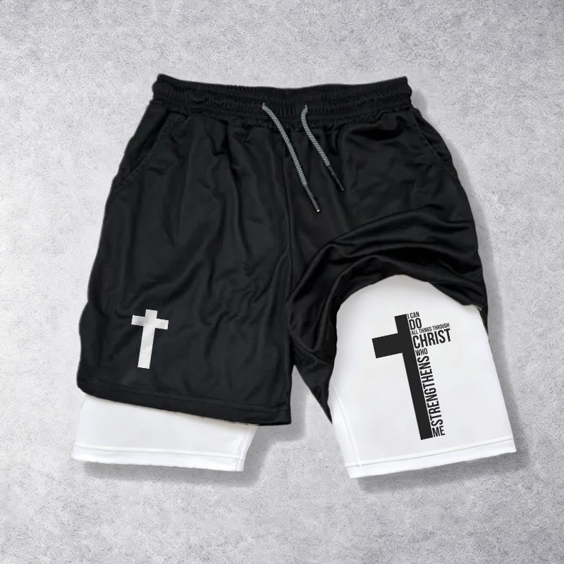 Christianartworkshop Philippians 4:13 Cross Vertical Scripture  Drawstring Faith Shorts - White - 3XL - image 0