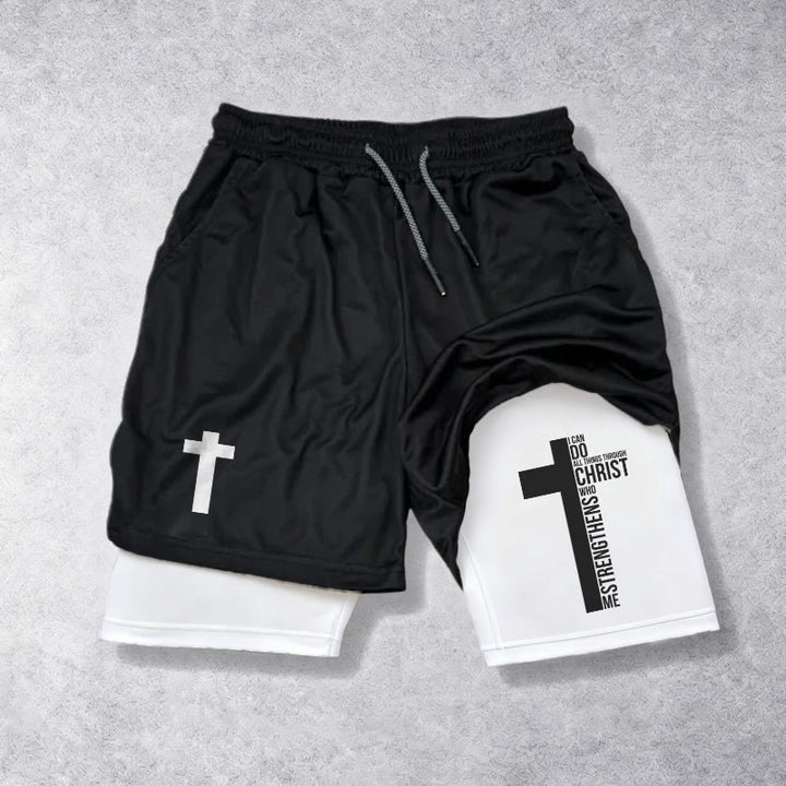 Christianartworkshop Philippians 4:13 Cross Vertical Scripture  Drawstring Faith Shorts - White - 3XL - image 0