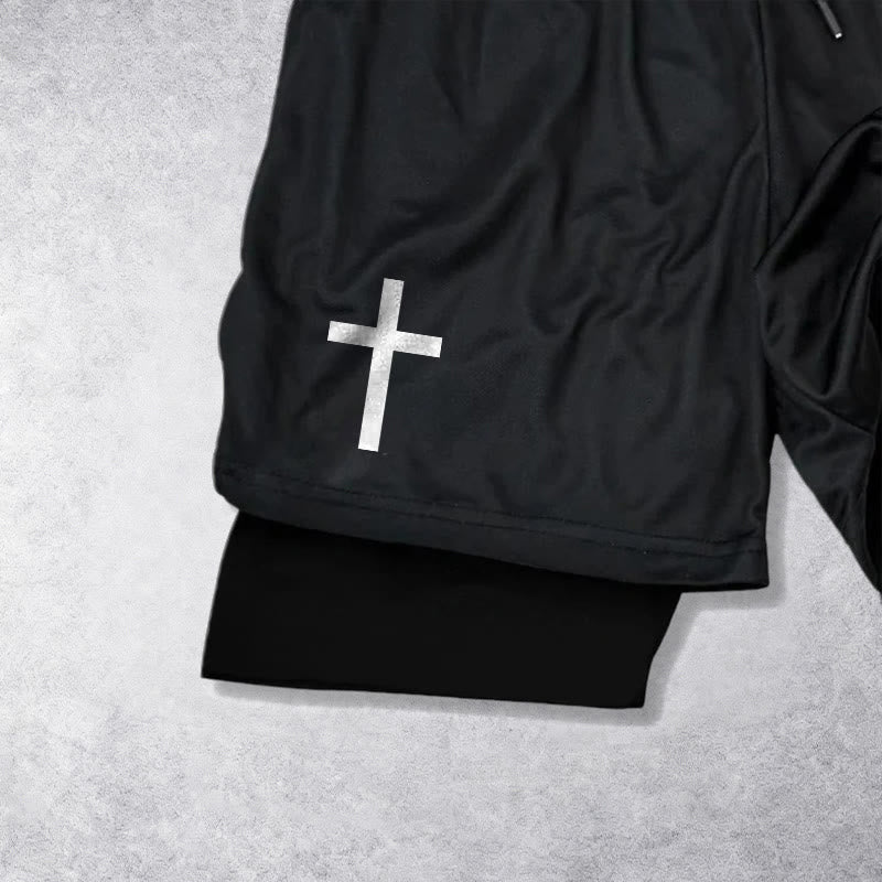 Christianartworkshop Two-Tier Layered Athletic Shorts Dual Different Cross Symbol Devotional Shorts - image 11