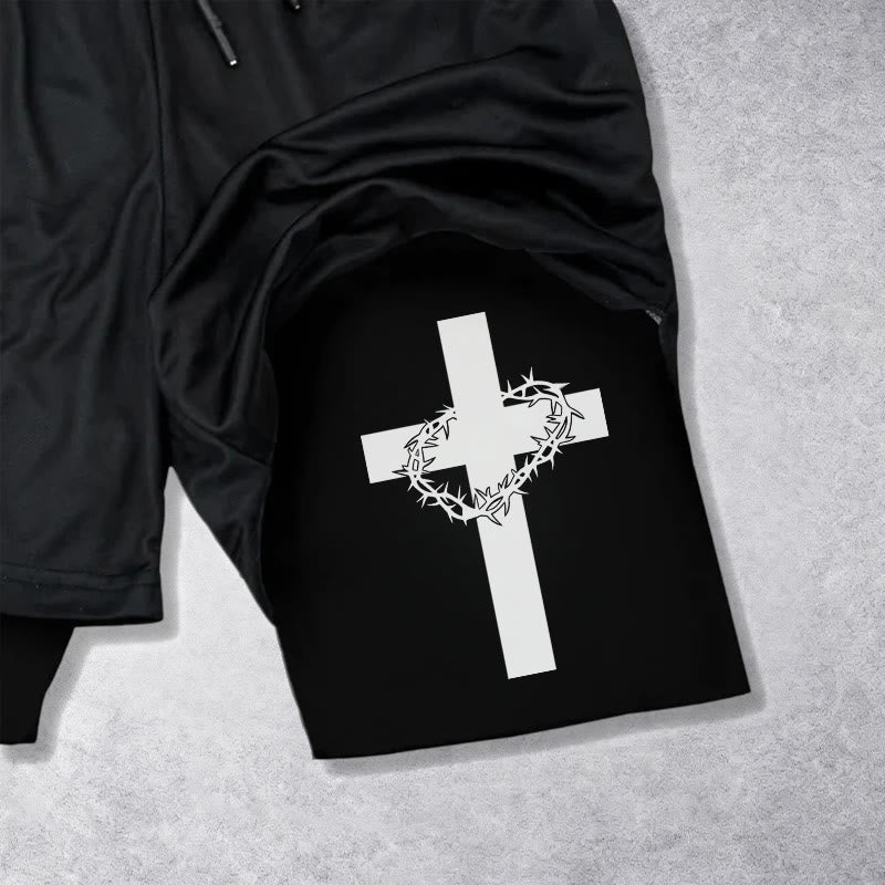 Christianartworkshop Two-Tier Layered Athletic Shorts Dual Different Cross Symbol Devotional Shorts - image 12