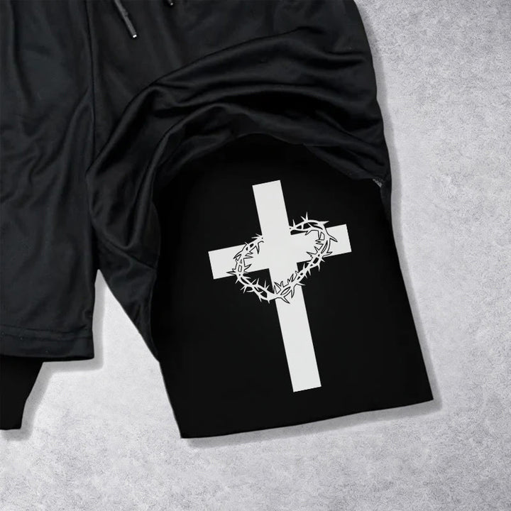 Christianartworkshop Two-Tier Layered Athletic Shorts Dual Different Cross Symbol Devotional Shorts - image 12
