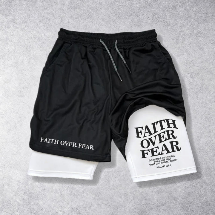 Christianartworkshop Faith Over Fear Matching Dual Print Psalm 118:6 Verse Drawstring Faith Shorts - White - 3XL - image 0