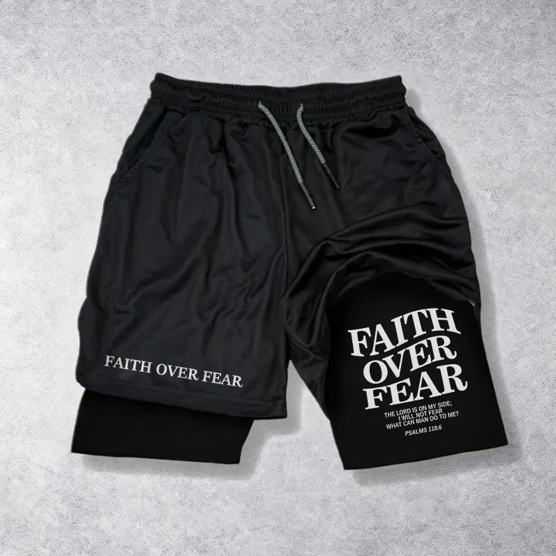 Christianartworkshop Faith Over Fear Matching Dual Print Psalm 118:6 Verse Drawstring Faith Shorts - Black - 3XL - image 9