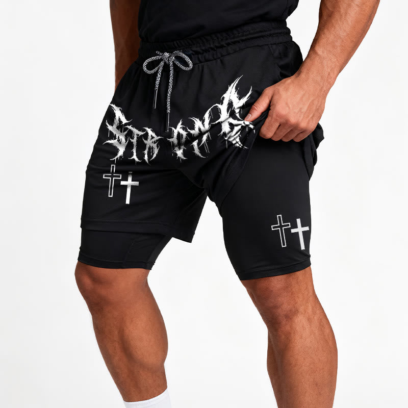 Christianartworkshop Strong Sharp Gothic Font Double Cross Matching Dual Print Drawstring Faith Shorts - image 16