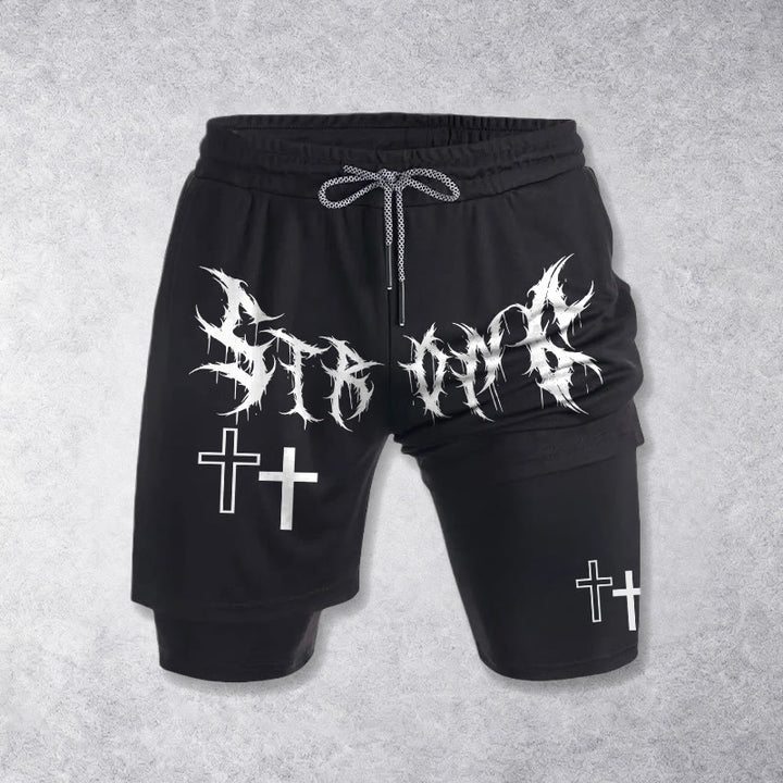 Christianartworkshop Strong Sharp Gothic Font Double Cross Matching Dual Print Drawstring Faith Shorts - image 10