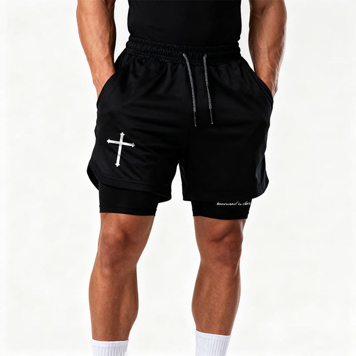 Christianartworkshop Simple Nail Cross Philippians 3:14 Cursive Verse Drawstring Faith Shorts - image 15