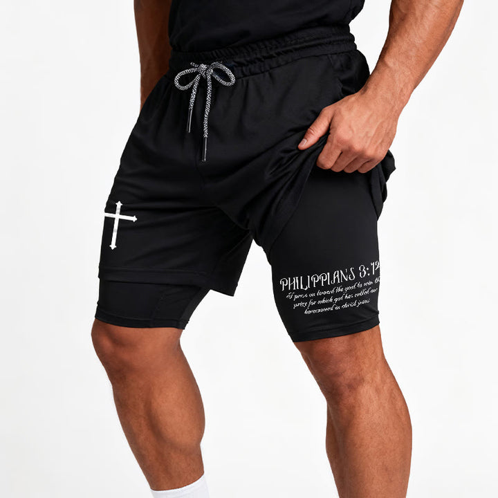 Christianartworkshop Simple Nail Cross Philippians 3:14 Cursive Verse Drawstring Faith Shorts - image 16