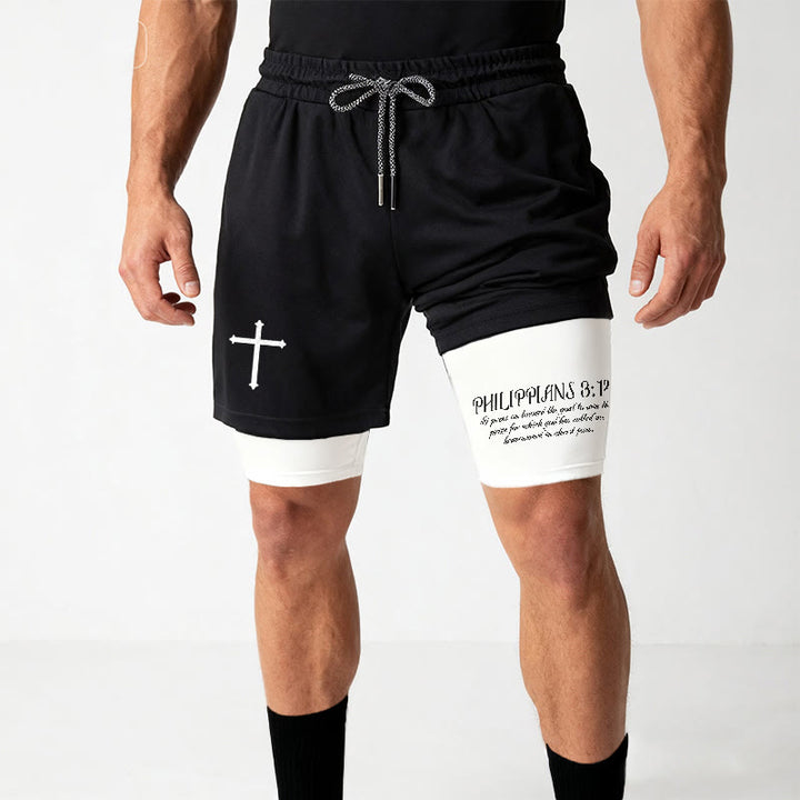 Christianartworkshop Simple Nail Cross Philippians 3:14 Cursive Verse Drawstring Faith Shorts - image 8