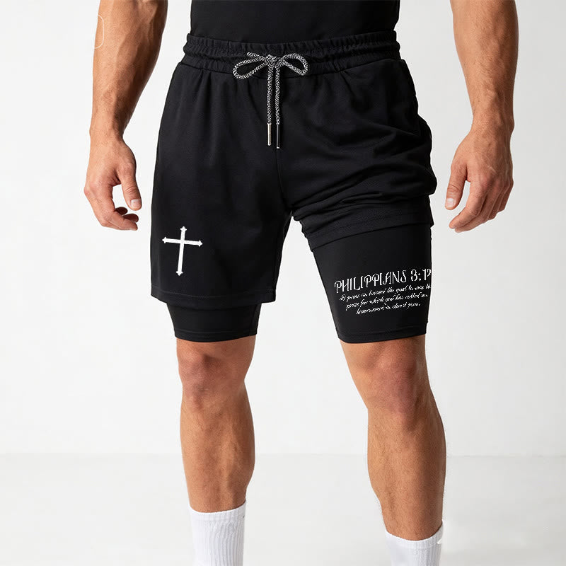 Christianartworkshop Simple Nail Cross Philippians 3:14 Cursive Verse Drawstring Faith Shorts - image 17