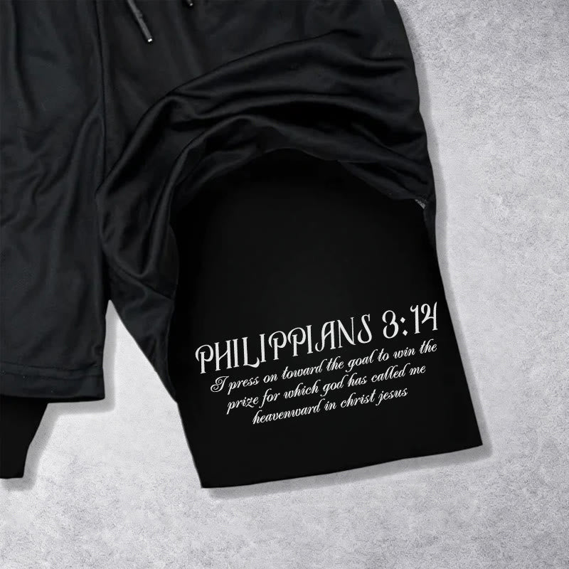 Christianartworkshop Simple Nail Cross Philippians 3:14 Cursive Verse Drawstring Faith Shorts - image 12