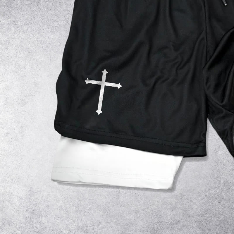 Christianartworkshop Simple Nail Cross Philippians 3:14 Cursive Verse Drawstring Faith Shorts - image 2