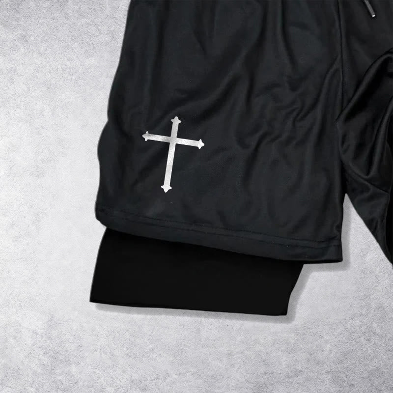 Christianartworkshop Simple Nail Cross Philippians 3:14 Cursive Verse Drawstring Faith Shorts - image 11