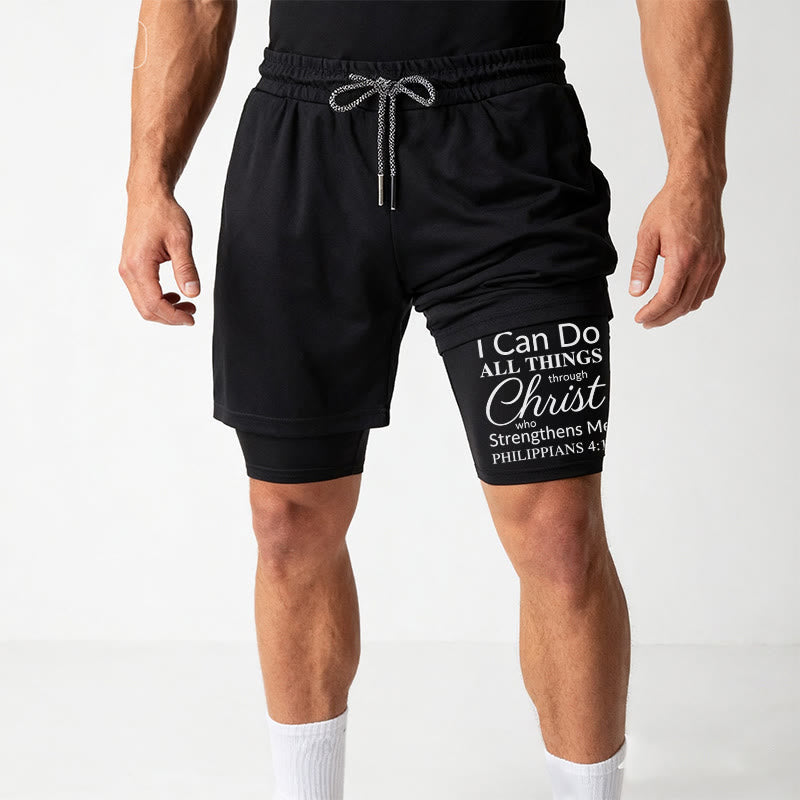Christianartworkshop Timeless I Can Do All Things Through Christ Full Verse Dual Layer Drawstring Faith Sports Shorts - image 16