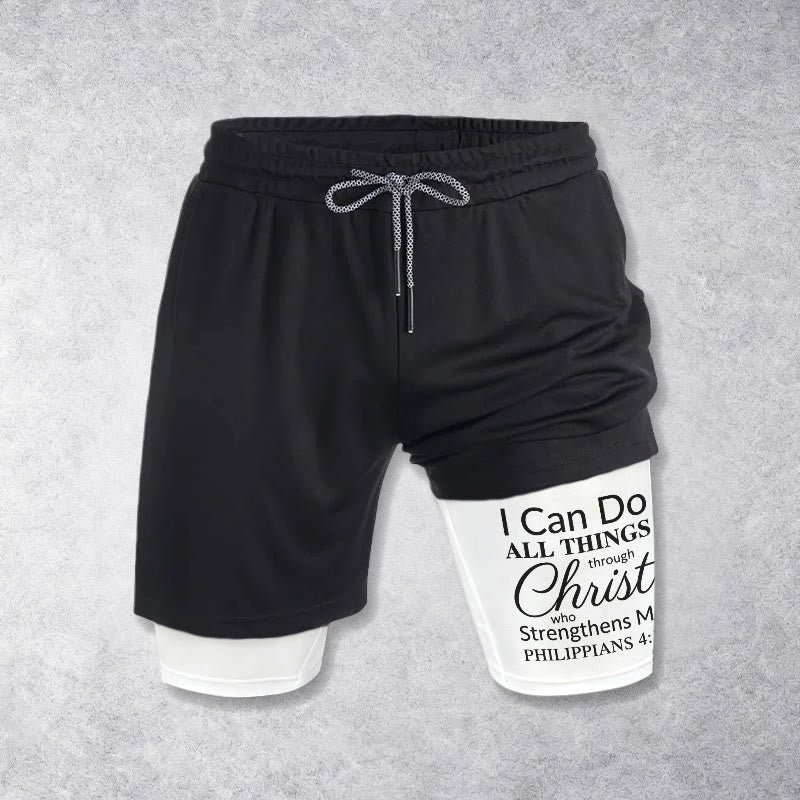 Christianartworkshop Timeless I Can Do All Things Through Christ Full Verse Dual Layer Drawstring Faith Sports Shorts - image 1