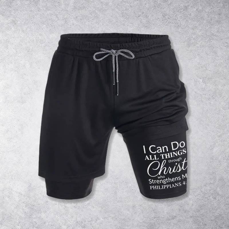 Christianartworkshop Timeless I Can Do All Things Through Christ Full Verse Dual Layer Drawstring Faith Sports Shorts - image 10
