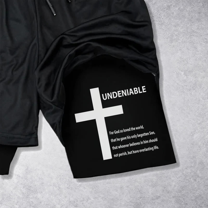 Christianartworkshop John 3:16 Outer Undeniable Cross Full Verse Inner Two Layer Drawstring Faith Shorts - image 12