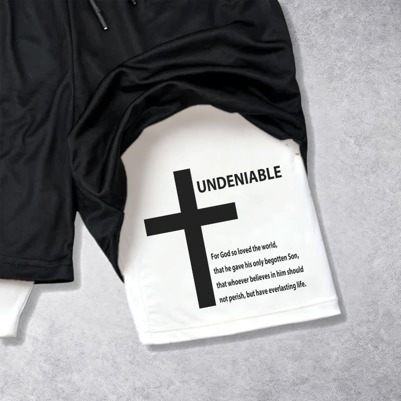 Christianartworkshop John 3:16 Outer Undeniable Cross Full Verse Inner Two Layer Drawstring Faith Shorts - image 3