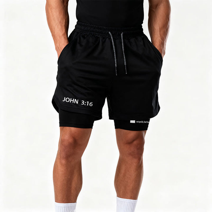 Christianartworkshop John 3:16 Outer Undeniable Cross Full Verse Inner Two Layer Drawstring Faith Shorts - image 17