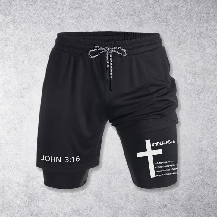 Christianartworkshop John 3:16 Outer Undeniable Cross Full Verse Inner Two Layer Drawstring Faith Shorts - image 10