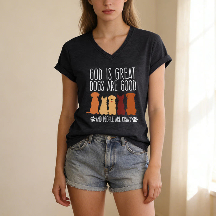 Christianartworkshop God Is Great Dogs Are Good Multicolor Dog Silhouette Paw Print Graphic Casual V-neck T-shirt - image 15