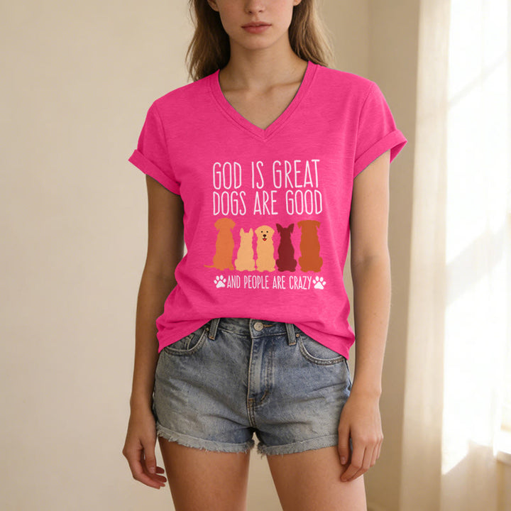 Christianartworkshop God Is Great Dogs Are Good Multicolor Dog Silhouette Paw Print Graphic Casual V-neck T-shirt - image 9