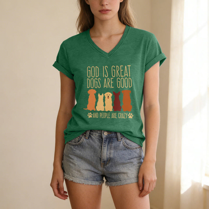 Christianartworkshop God Is Great Dogs Are Good Multicolor Dog Silhouette Paw Print Graphic Casual V-neck T-shirt - image 25