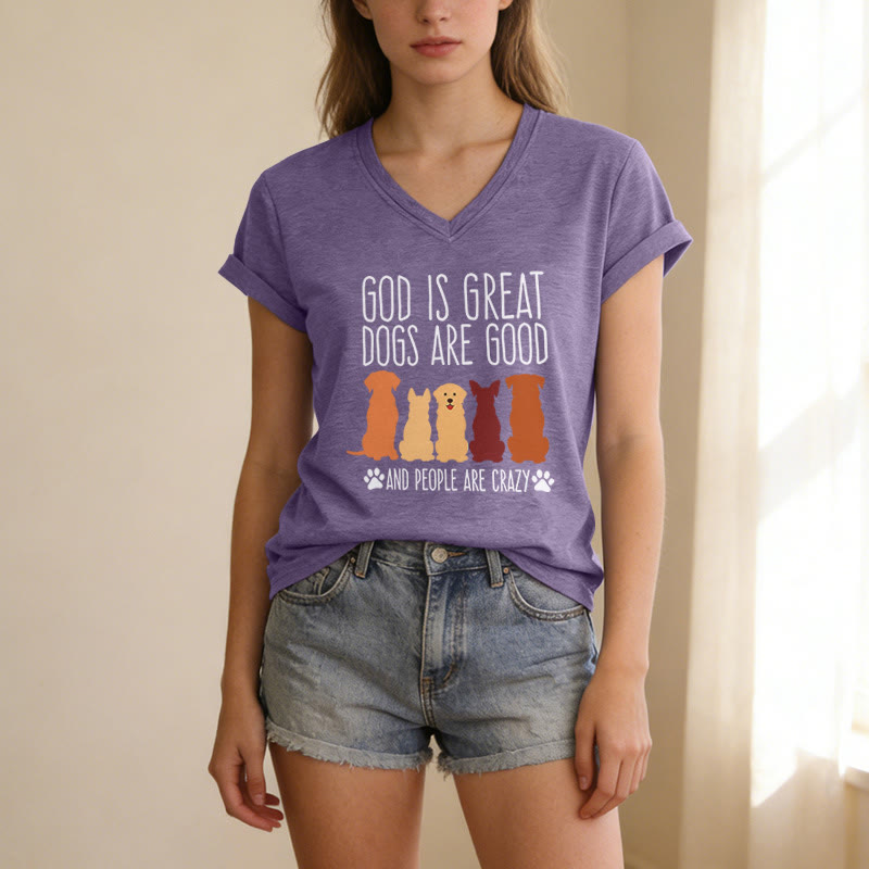 Christianartworkshop God Is Great Dogs Are Good Multicolor Dog Silhouette Paw Print Graphic Casual V-neck T-shirt - image 11