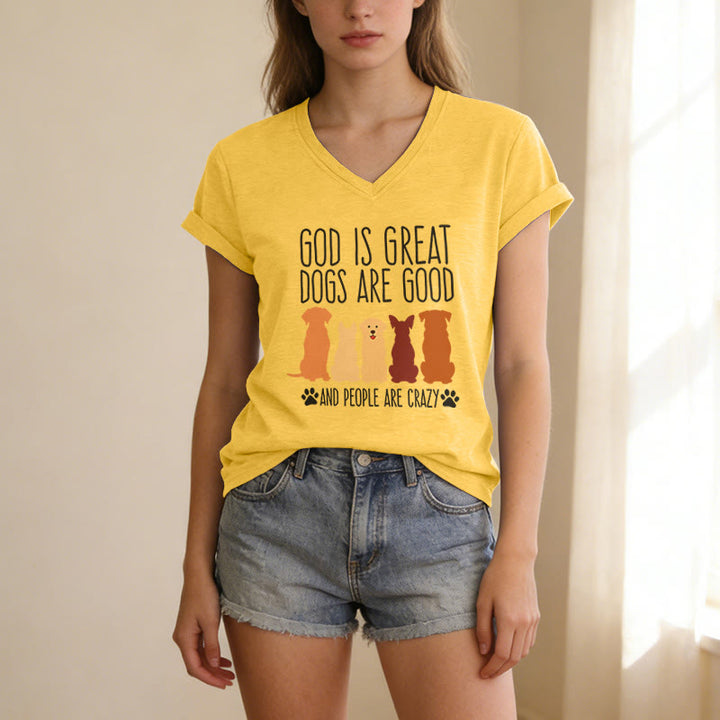 Christianartworkshop God Is Great Dogs Are Good Multicolor Dog Silhouette Paw Print Graphic Casual V-neck T-shirt - image 17