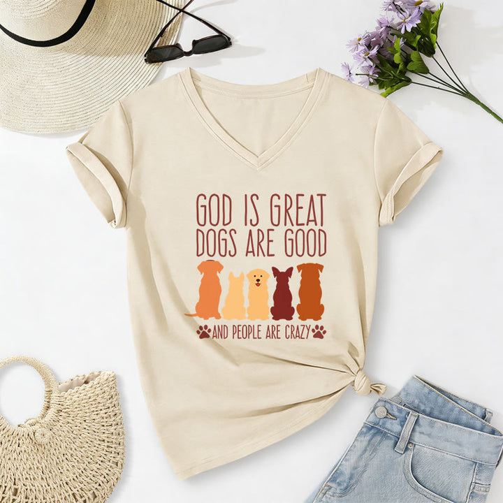 Christianartworkshop God Is Great Dogs Are Good Multicolor Dog Silhouette Paw Print Graphic Casual V-neck T-shirt - Beige - 2XL - image 4