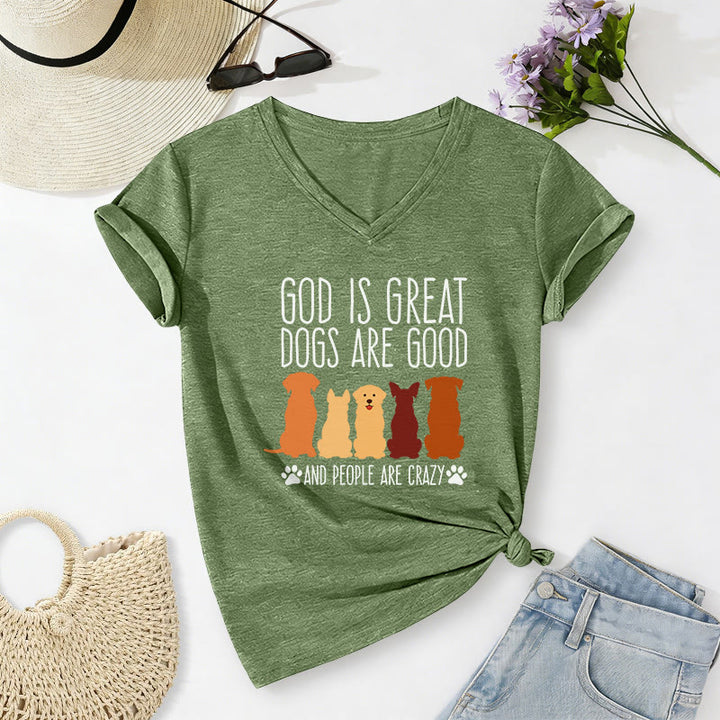 Christianartworkshop God Is Great Dogs Are Good Multicolor Dog Silhouette Paw Print Graphic Casual V-neck T-shirt - Olive Green - 2XL - image 18