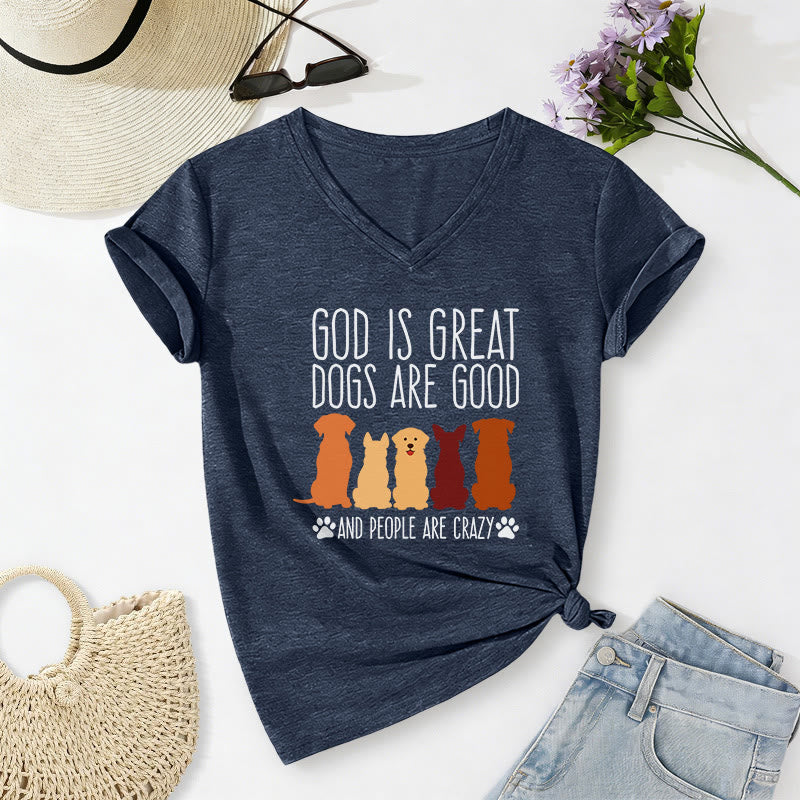Christianartworkshop God Is Great Dogs Are Good Multicolor Dog Silhouette Paw Print Graphic Casual V-neck T-shirt - Navy Blue - 2XL - image 2