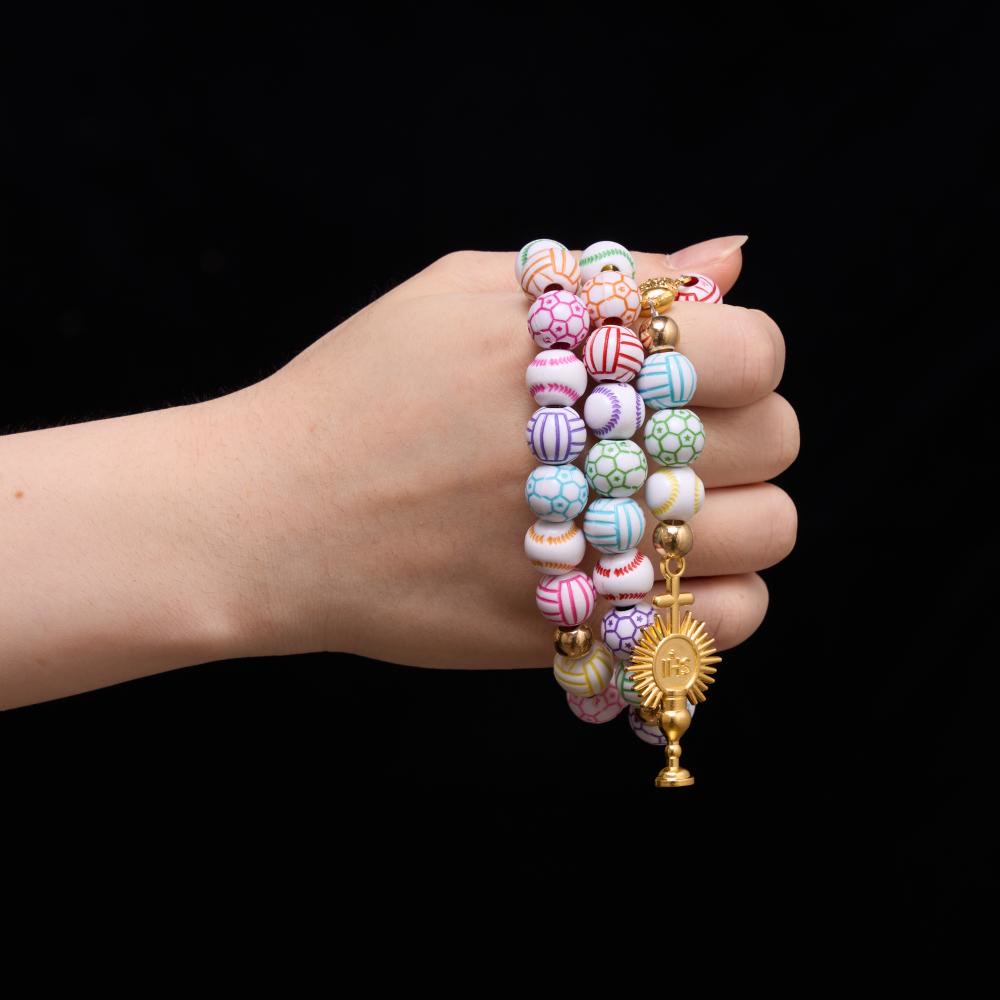 Christianartworkshop Sport Ball Themed Matte Bead with IHS Monstrance & Holy Grail Prayer Rosary - image 1
