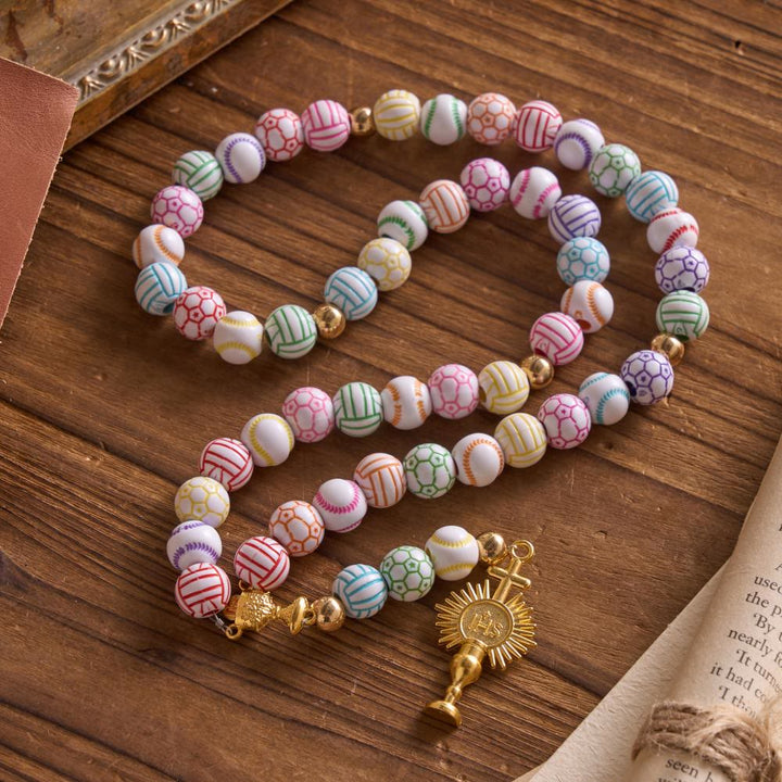 Christianartworkshop Sport Ball Themed Matte Bead with IHS Monstrance & Holy Grail Prayer Rosary - Ball-Themed Rosary - image 0