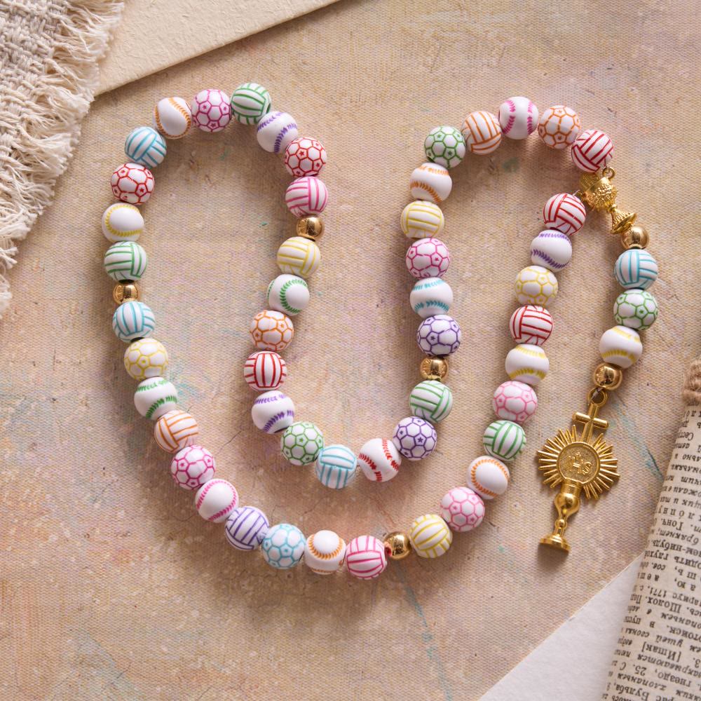 Christianartworkshop Sport Ball Themed Matte Bead with IHS Monstrance & Holy Grail Prayer Rosary - image 3