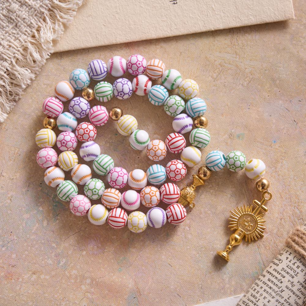 Christianartworkshop Sport Ball Themed Matte Bead with IHS Monstrance & Holy Grail Prayer Rosary - image 2