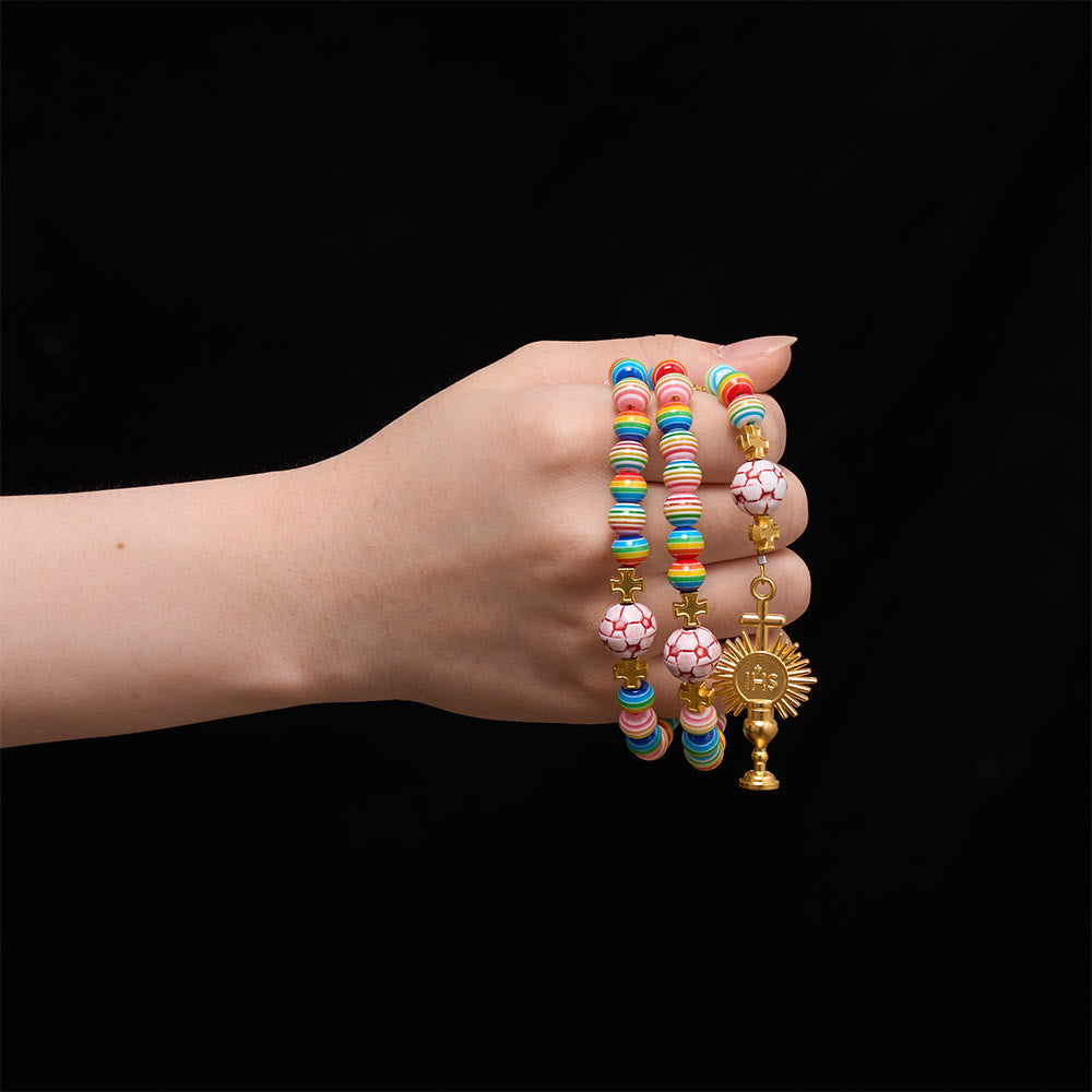 Christianartworkshop Rainbow Soccer Bead with Holy Grail & Monstrance Prayer Rosary - image 1